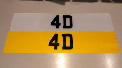 4D Registration Number Plate, back and front. UK format